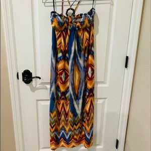 Valerie Bertinelli Boho Chevron Print Sleeveless Maxi Dress Orange, Blue & Brown